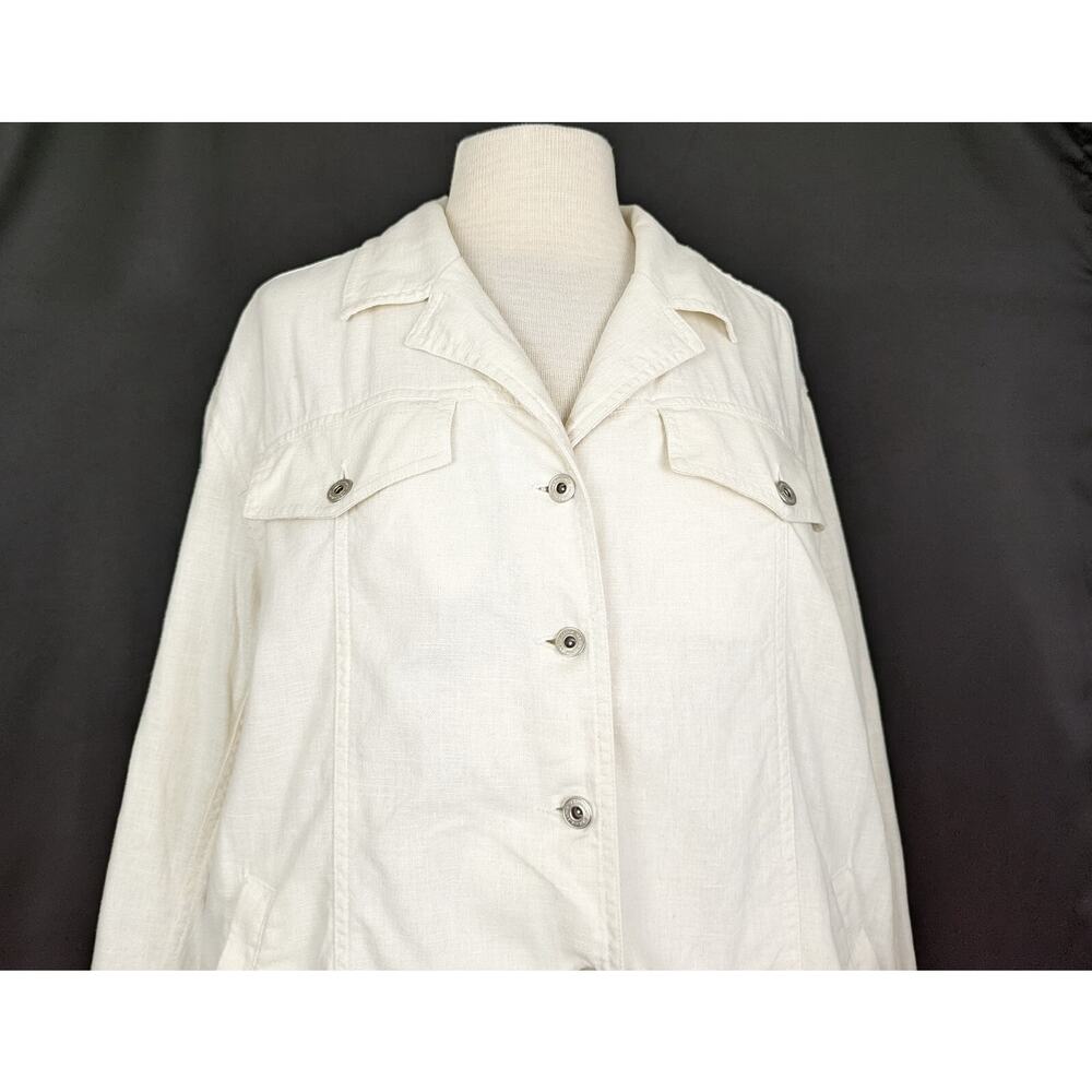 Vintage 90s Jacket Cream Linen Blend Button Front Women's Size M - Picture 2 of 7